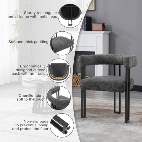 Rootz Dining Chair - Kitchen Chair - Side Chair - Chenille Fabric - Metal Leg - 61.5cm x 72cm x 51.5cm