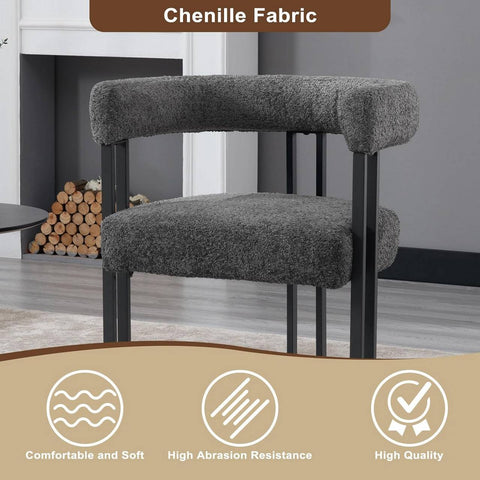 Rootz Dining Chair - Kitchen Chair - Side Chair - Chenille Fabric - Metal Leg - 61.5cm x 72cm x 51.5cm