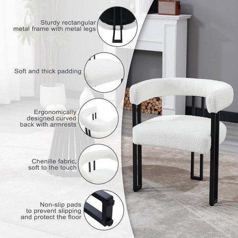 Rootz Chenille Dining Chair - Kitchen Chair - Armchair - High-Density Foam - 61.5cm x 72cm x 51.5cm - Dark Gray/Cream