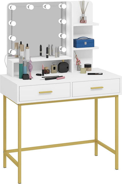 Rootz Elegant Dressing Table - Vanity Desk - Makeup Station - Adjustable LED Lights - Ample Storage - Durable Design - 90cm x 137cm x 45cm