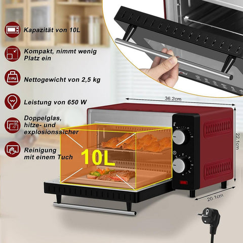 Rootz Compact 10L Mini-oven - Aanrechtoven - Ruimtebesparend fornuis - Efficiënte temperatuurregeling, multifunctioneel, veilig ontwerp - 36,5 cm x 22,1 cm x 28,5 cm