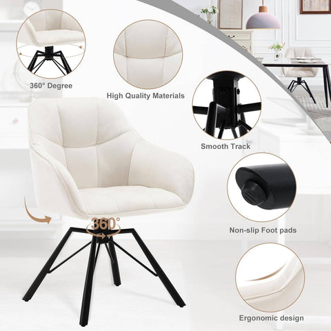 Rootz draaibare eetkamerstoel - roterende stoel - fluwelen stoel - ergonomisch ontwerp - comfortabele zit - duurzame constructie - 58,5 cm x 82,5 cm x 54,5 cm