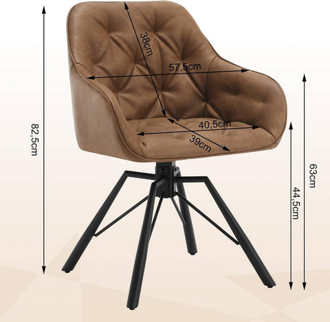 Rootz Swivel Dining Chair - Kitchen Chair - Rotating Armchair - Faux Leather - Ergonomic Design - 57.5cm x 82.5cm x 53cm