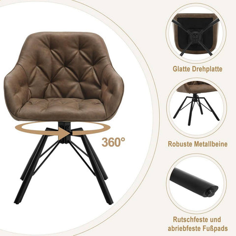 Rootz Dining Chair - Kitchen Chair - Swivel Chair - Faux Leather - 57.5cm x 82.5cm x 53cm