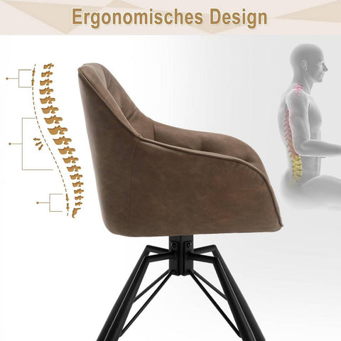 Rootz Dining Chair Swivel - Kitchen Chair - Rotatable Upholstered Chair - Faux Leather - 57.5cm x 82.5cm x 53cm