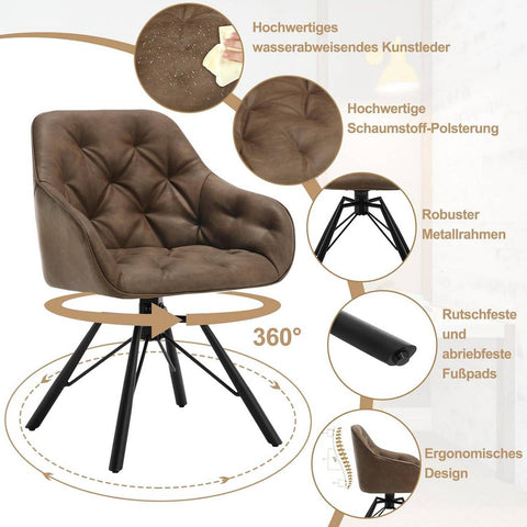 Rootz Dining Chair - Swivel Kitchen Chair - Rotating Armchair - Faux Leather - Ergonomic Design - 57.5cm x 82.5cm x 53cm