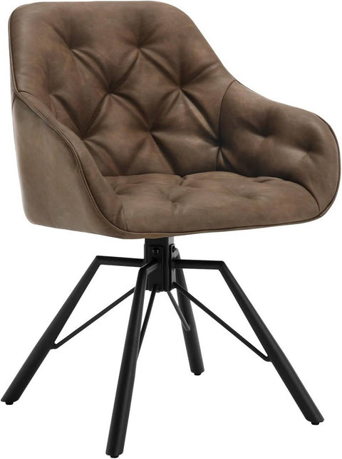 Rootz Dining Chair - Swivel Armchair - Kitchen Chair - Faux Leather - 57.5cm x 82.5cm x 53cm - Brown & Light Brown