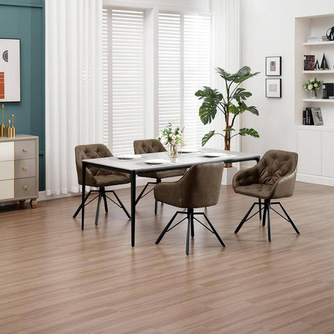 Rootz Dining Chair Swivel - Kitchen Chair - Rotatable Upholstered Chair - Faux Leather - 57.5cm x 82.5cm x 53cm