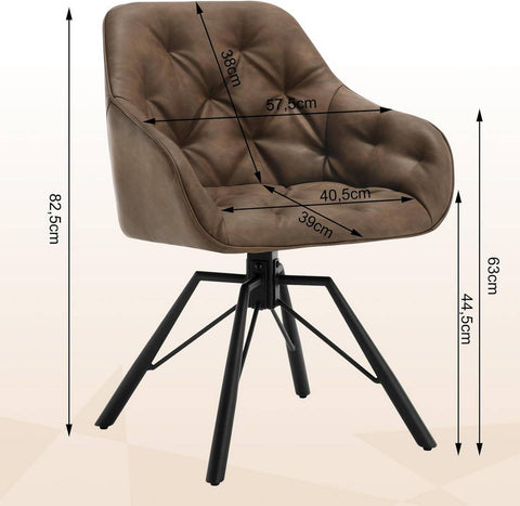 Rootz Dining Chair - Swivel Armchair - Kitchen Chair - Faux Leather - 57.5cm x 82.5cm x 53cm - Brown & Light Brown