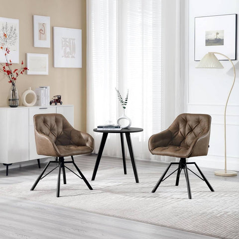 Rootz Dining Chair Swivel - Kitchen Chair - Rotatable Upholstered Chair - Faux Leather - 57.5cm x 82.5cm x 53cm