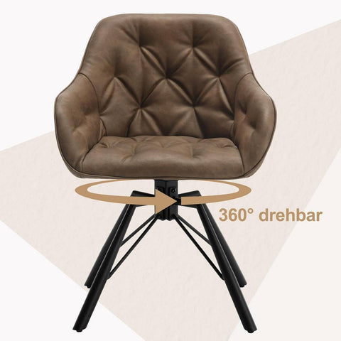 Rootz Dining Chair - Swivel Armchair - Kitchen Chair - Faux Leather - 57.5cm x 82.5cm x 53cm - Brown & Light Brown