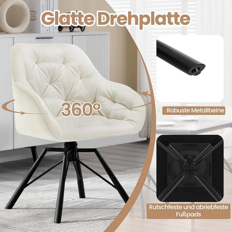 Rootz Dining Chair - Swivel Chair - Kitchen Chair - Ergonomic Design - 57.5cm x 82.5cm x 53cm - Velvet, Foam, Metal - Cream, Green, Gray, Black, Turquoise