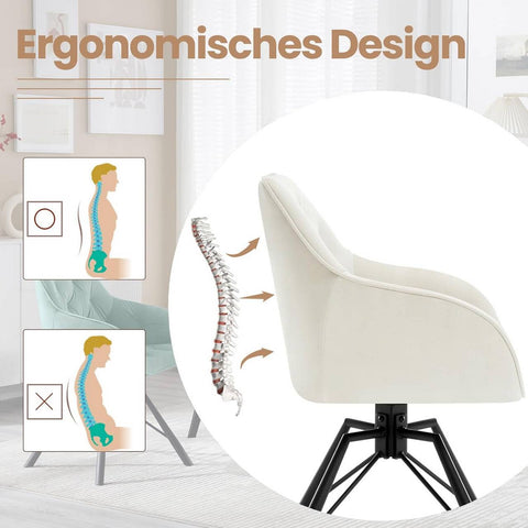 Rootz Dining Chair - Kitchen Chair - Swivel Chair - Ergonomic Design - 57.5cm x 82.5cm x 53cm - Velvet/Metal - 150kg Capacity