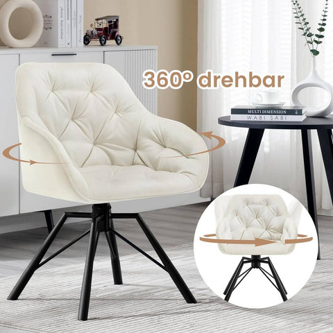 Rootz Velvet Dining Chair - Swivel Kitchen Chair - Modern Armchair - 360° Rotatable - High Backrest - Robust Metal Legs - 57.5cm x 82.5cm x 53cm