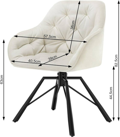 Rootz Velvet Dining Chair - Swivel Kitchen Chair - Modern Armchair - 360° Rotatable - High Backrest - Robust Metal Legs - 57.5cm x 82.5cm x 53cm