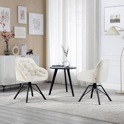 Rootz Velvet Dining Chair - Swivel Kitchen Chair - Modern Armchair - 360° Rotatable - High Backrest - Robust Metal Legs - 57.5cm x 82.5cm x 53cm