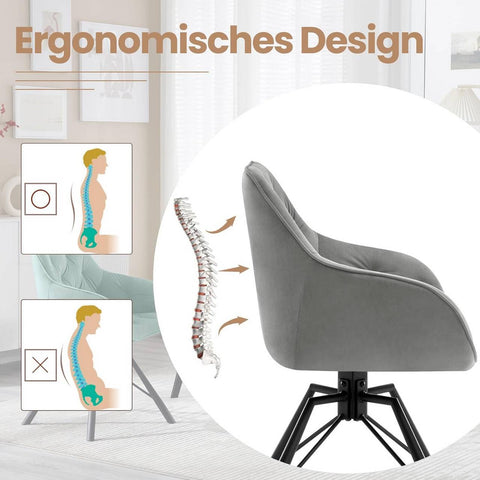 Rootz Dining Chair - Swivel Armchair - Ergonomic Chair - Velvet Cover - 57.5cm x 82.5cm x 53cm