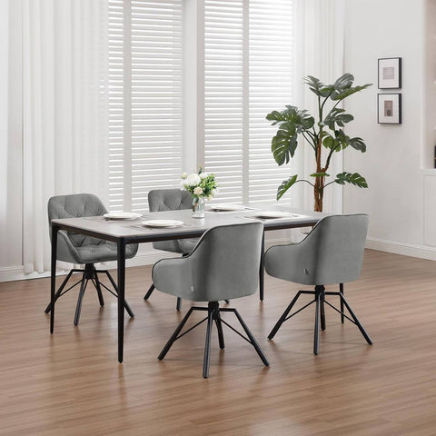 Rootz Dining Chair - Swivel Armchair - Modern Chair - Velvet Cover - 57.5cm x 82.5cm x 53cm - Ergonomic Design - Adjustable Feet