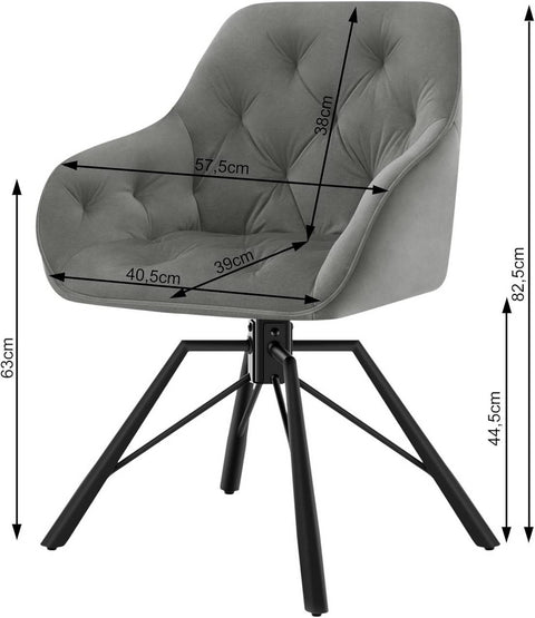 Rootz Dining Chair - Swivel Armchair - Ergonomic Chair - Velvet Cover - 57.5cm x 82.5cm x 53cm