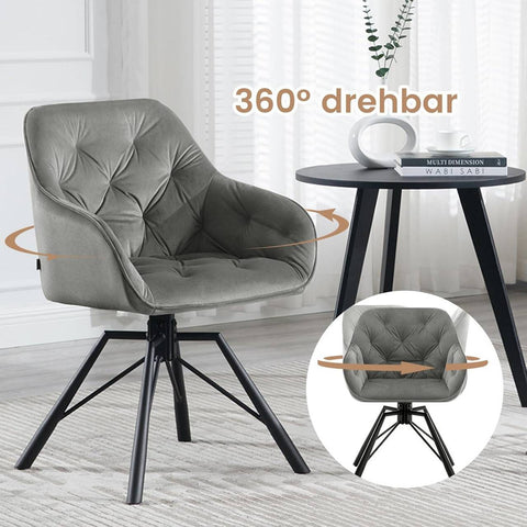 Rootz Dining Chair - Velvet Swivel Chair - 360° Rotatable - Ergonomic Design - 57.5cm x 82.5cm x 53cm - Cream/Dark Green/Dark Gray/Black/Turquoise