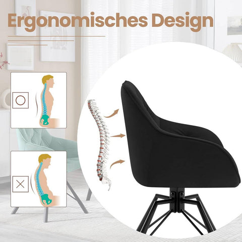 Rootz Dining Chair - Swivel Kitchen Chair - Velvet Upholstered Chair - Ergonomic Backrest - Stable Metal Legs - 57.5cm x 82.5cm x 53cm