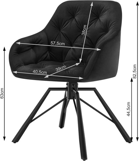 Rootz Dining Chair - Modern Kitchen Chair - Swivel Armchair - Velvet Fabric - Comfortable Seat - 57.5cm x 82.5cm x 53cm