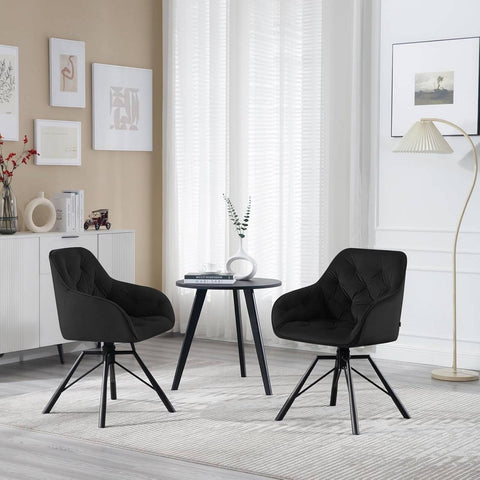 Rootz Dining Chair - Swivel Kitchen Chair - Velvet Upholstered Chair - Ergonomic Backrest - Stable Metal Legs - 57.5cm x 82.5cm x 53cm