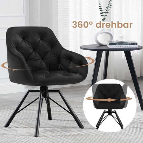 Rootz Dining Chair - Modern Kitchen Chair - Swivel Armchair - Velvet Fabric - Comfortable Seat - 57.5cm x 82.5cm x 53cm