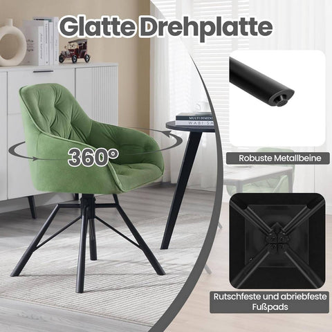 Rootz Dining Chair - Swivel Kitchen Chair - Velvet Upholstered Chair - Ergonomic Design - 57.5cm x 82.5cm x 53cm