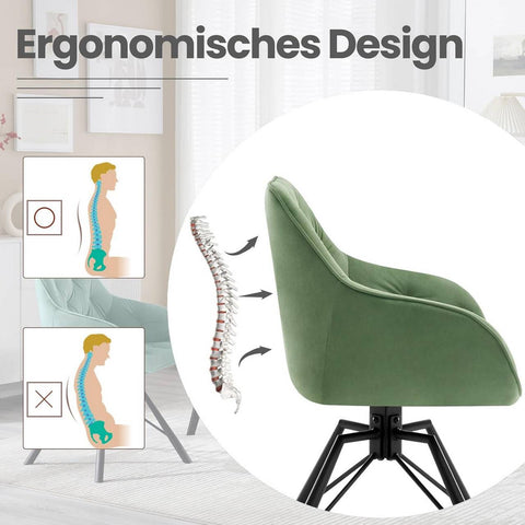 Rootz Dining Chair - Swivel Chair - Velvet Fabric - Ergonomic Design - 57.5cm x 82.5cm x 53cm