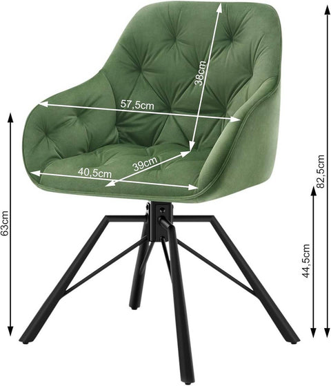 Rootz Dining Chair - Swivel Chair - Velvet Fabric - Ergonomic Design - 57.5cm x 82.5cm x 53cm