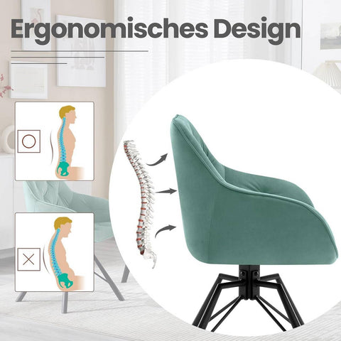 Rootz Dining Chair - Velvet Chair - Swivel Chair - Ergonomic Design - 57.5cm x 82.5cm x 53cm