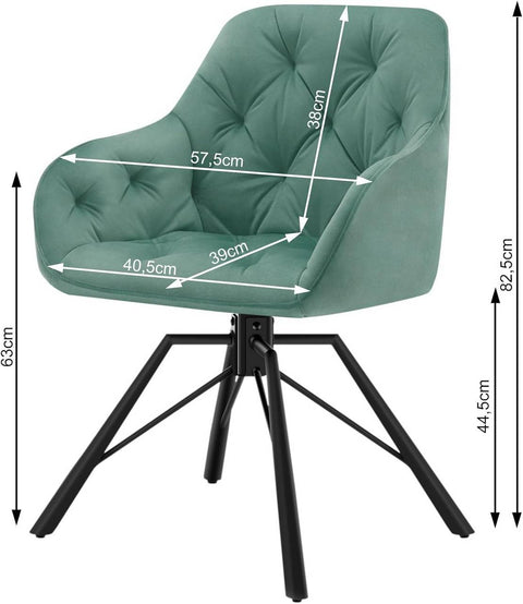 Rootz Swivel Dining Chair - Kitchen Chair - Velvet Upholstered Seat - 360° Swivel Plate - Ergonomic Design - 57.5cm x 82.5cm x 53cm