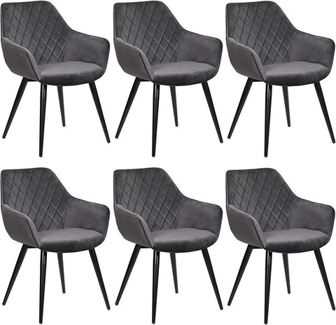 Rootz Set of 6 Velvet Dining Chairs - Comfortable Chairs - Stylish Seating - High-Density Foam - Sturdy Metal Legs - Adjustable Foot Pads - 84cm x 41cm x 47cm