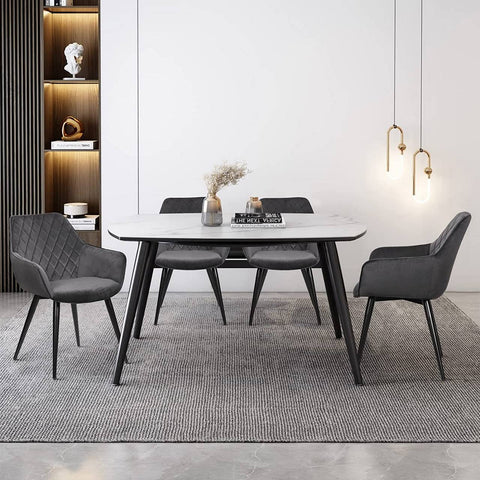 Rootz Set of 6 Velvet Dining Chairs - Comfortable Chairs - Stylish Seating - High-Density Foam - Sturdy Metal Legs - Adjustable Foot Pads - 84cm x 41cm x 47cm