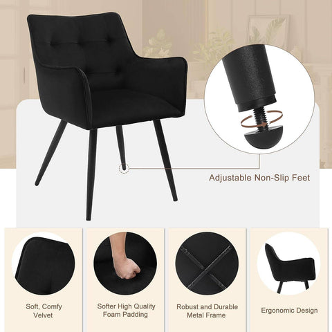 Rootz Velvet Dining Chair - Comfort Chair - Stylish Seating - Ergonomic Design - High-Density Foam - Sturdy Metal Frame - 57cm x 80cm x 57cm