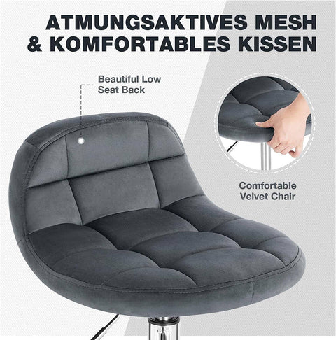 Rootz Velvet Office Stool - Adjustable Desk Chair - Ergonomic Swivel Chair - Comfortable, Flexible, Ergonomic Design - 56.5cm-68cm x 38cm x 31cm