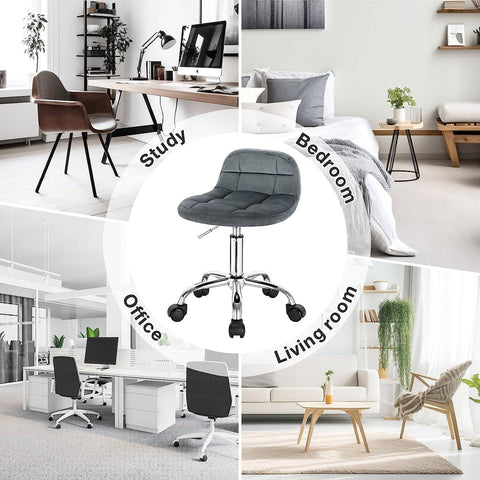 Rootz Velvet Office Stool - Adjustable Desk Chair - Ergonomic Swivel Chair - Comfortable, Flexible, Ergonomic Design - 56.5cm-68cm x 38cm x 31cm