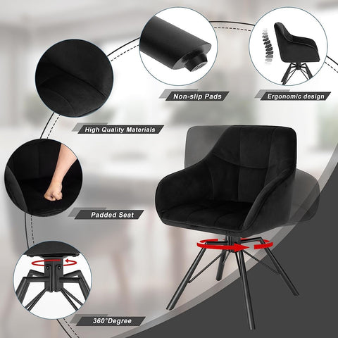 Rootz Swivel Dining Chair - Rotating Chair - Velvet Upholstered Chair - 360° Swivel, Ergonomic Design, Robust Construction - 58.5cm x 82.5cm x 54.5cm