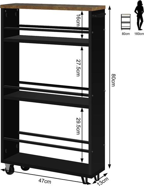 Rootz All-Purpose Trolley - Storage Cart - Utility Cart - Space-Efficient - Easy Maintenance - Flexible Use - 47cm x 80cm x 13cm