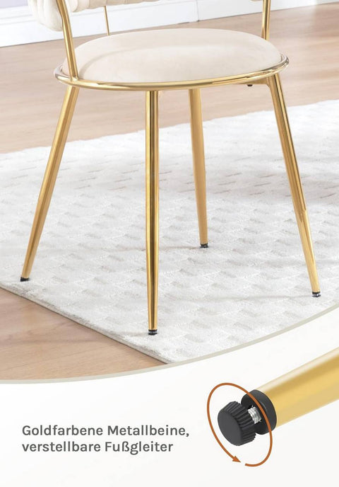 Rootz Dining Chair Set - Kitchen Chair - Upholstered Velvet Chair - Ergonomic Comfort - 56.5x74.5x53cm - Beige