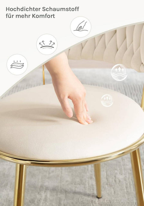 Rootz 6-Piece Dining Chair Set - Kitchen Chair - Velvet Chairs with Woven Backrest - Ergonomic Comfort - 56.5x74.5x53cm - Beige