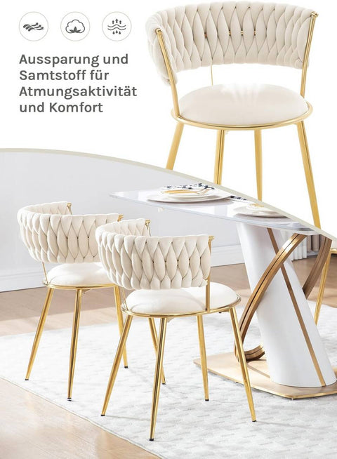 Rootz Dining Chair Set - Kitchen Seating - Velvet Upholstered Chairs - Luxurious Comfort - 56.5cm x 74.5cm x 53cm - Beige Velvet with Metal Legs