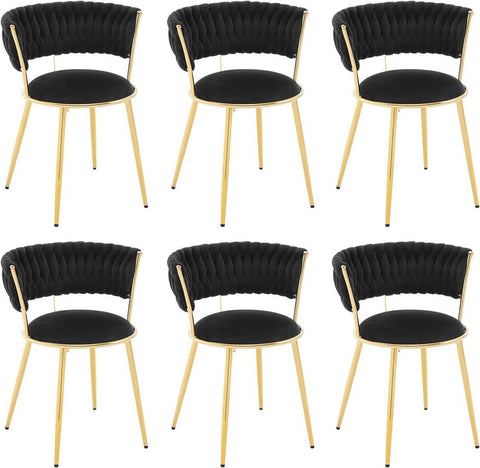 Rootz Dining Chair Set - Kitchen Chair - Velvet Upholstered Seat - Ergonomic Comfort - 56.5x74.5x53cm - Woven Backrest - Metal Legs - Black, Gold