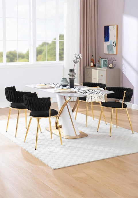 Rootz 4-Piece Set Dining Chair - Kitchen Chair - Velvet Upholstery - Ergonomic Comfort - 56.5cm x 74.5cm x 53cm