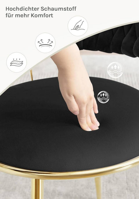 Rootz Dining Chair Set - Kitchen Chair - Woven Backrest Chair - Velvet Comfort - 56.5 x 74.5 x 53 cm - Black - Ergonomic Design