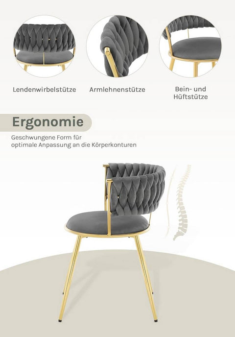 Rootz 2 Piece Set Dining Chair - Kitchen Chair - Velvet Upholstered - Ergonomic Comfort - 56.5x74.5x53cm - Grey Velvet