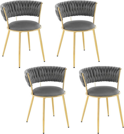 Rootz Grey Velvet Dining Chair Set - Kitchen Chairs - Woven Backrest - Ergonomic Comfort - 56.5cm x 74.5cm x 53cm