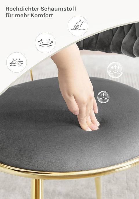 Rootz Dining Chair Set - Kitchen Chair - Woven Backrest - Velvet Comfort - 56.5 x 74.5 x 53 cm - Luxurious Grey, Gold Frame, Ergonomic Design