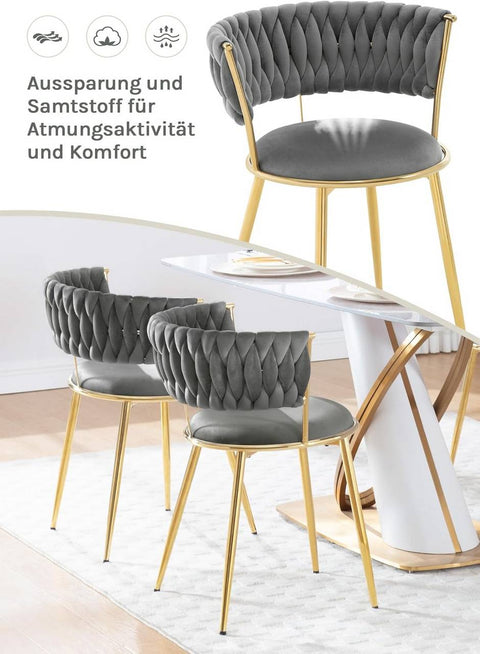 Rootz 2 Piece Set Dining Chair - Kitchen Chair - Velvet Upholstered - Ergonomic Comfort - 56.5x74.5x53cm - Grey Velvet